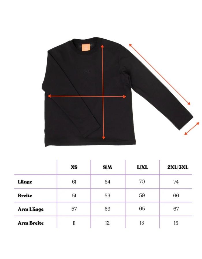 Schwarzes Langarmshirt von Popeia aus 100 % Bio-Baumwolle mit Relaxed Fit, breitem Kragen und Kindness-Spruch im Nacken.