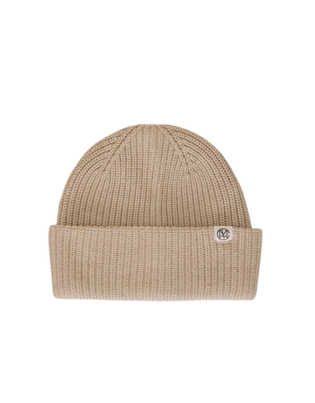Beige melierte Beanie Galine Rachelle von MSCH Copenhagen in Oatmeal Melange aus weichem doppellagigem Rippstrick mit kleinem MSCH Icon-Patch.