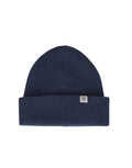 Dunkelblau melierte Beanie Lowee Icon von MSCH Copenhagen in Mood Indigo aus 100 % RWS-zertifizierter Merinowolle mit Umschlag und dezentem MSCH-Logo.