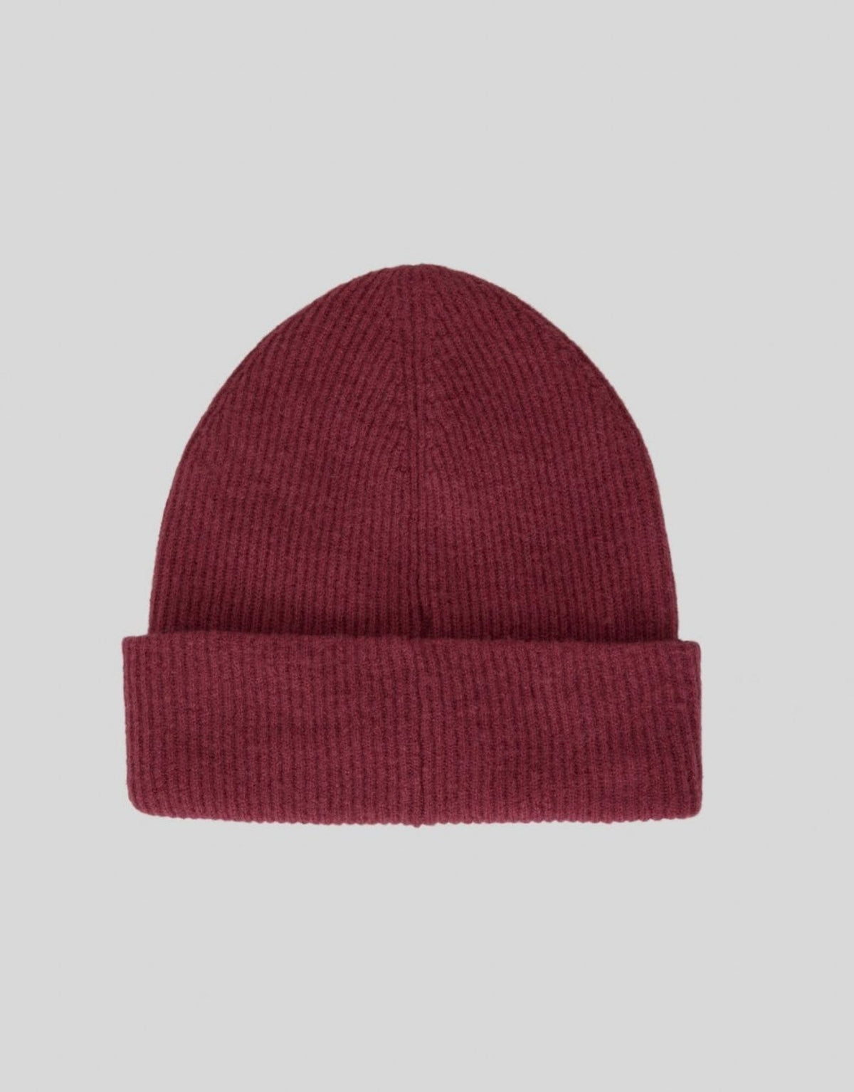 Weinrote Beanie Lowee Icon von MSCH Copenhagen in Rhododendron aus 100 % RWS-zertifizierter Merinowolle mit Umschlag und dezentem MSCH-Logo hinten
