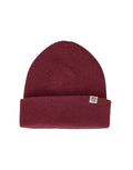 Weinrote Beanie Lowee Icon von MSCH Copenhagen in Rhododendron aus 100 % RWS-zertifizierter Merinowolle mit Umschlag und dezentem MSCH-Logo.