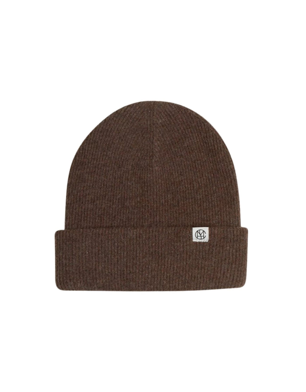 Braune Beanie Lowee Icon von MSCH Copenhagen in Slate Black aus 100 % RWS-zertifizierter Merinowolle mit Umschlag und dezentem MSCH-Logo.