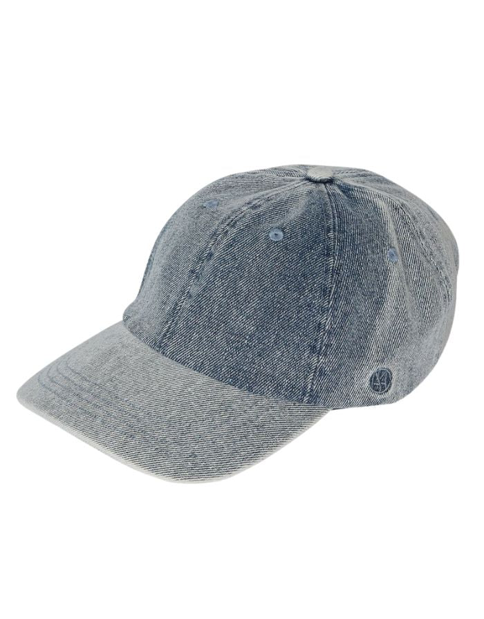 MSCH Copenhagen Cap Buffy Mid Blue Wash aus Denim mit gebogenem Schirm und verstellbarem Verschluss.
