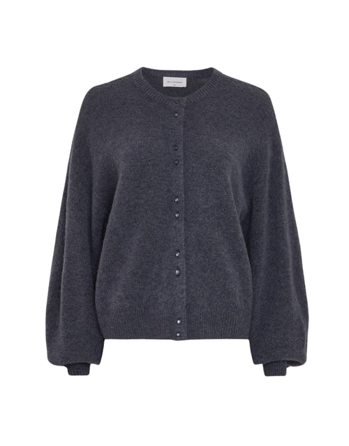 Blauer MSCHBondie Hope Cardigan von MSCH Copenhagen aus weichem Wollmix mit Rundhalsausschnitt, Knopfleiste und langen Ballonärmeln.