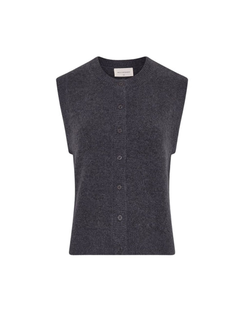Blauer Kurzarm Cardigan Bondie Hope von MSCH Copenhagen in India Ink mit Rundhalsausschnitt, Knopfleiste und feinen Rippbündchen.