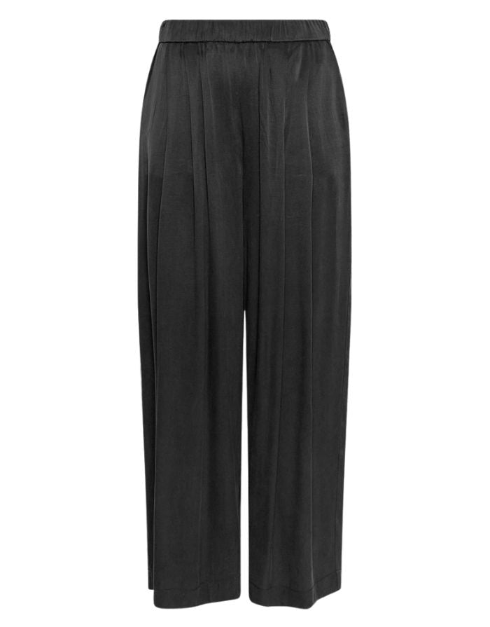 Schwarze Molie Hose von MSCH Copenhagen mit weitem Bein, elastischem Bund und fließendem Fall von vorne
