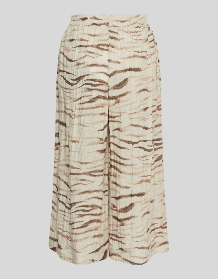 Weit geschnittene Tania Hose von MSCH Copenhagen mit beigem Zebra-Print und elastischem Bund von hinten