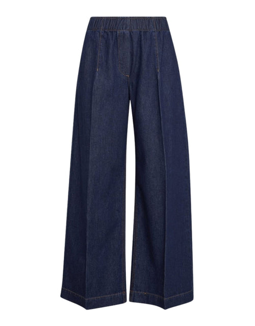Dunkelblaue Jeans Sana Lis von MSCH Copenhagen in Dark Blue Wash mit weitem Bein, lockerer Passform und elastischem Bund.