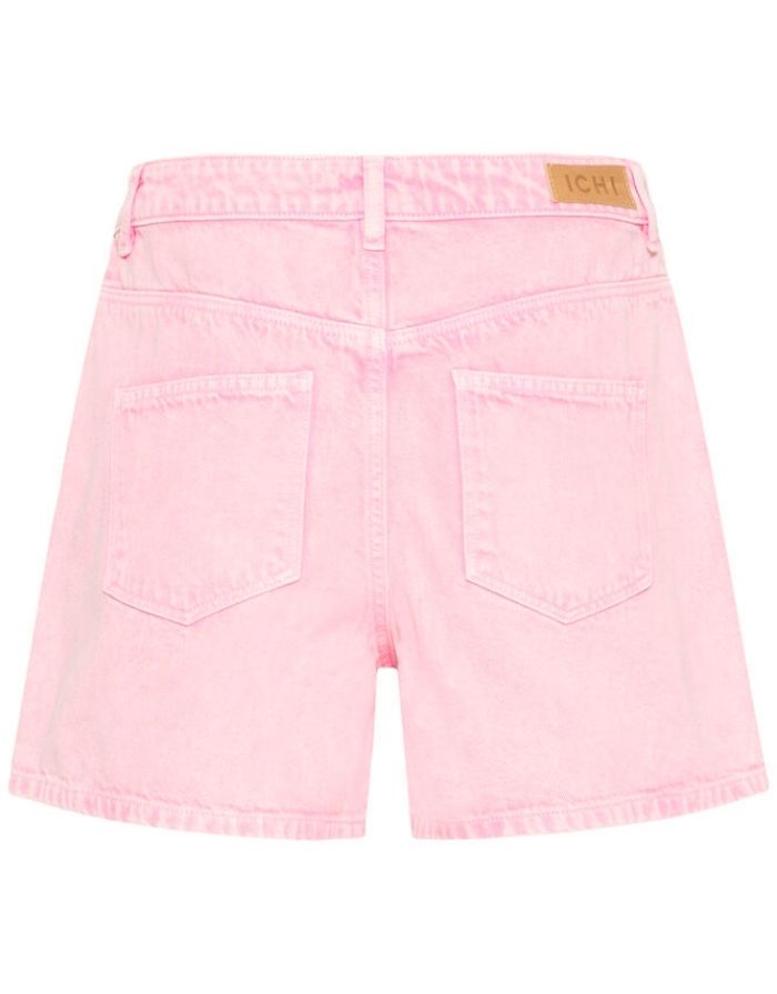  ICHI Shorts Ihavena Cameo Pink mit hoher Taille und verwaschenem Denim-Look.