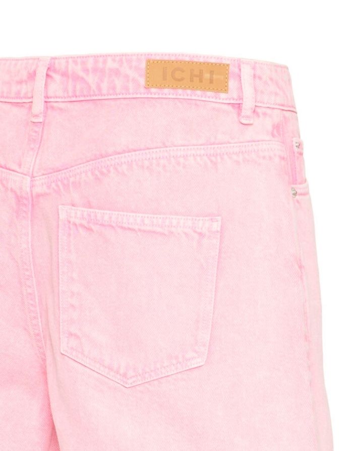  ICHI Shorts Ihavena Cameo Pink mit hoher Taille und verwaschenem Denim-Look.