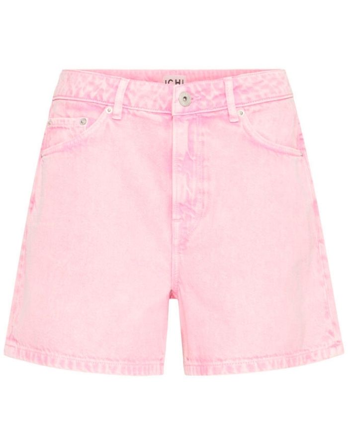  ICHI Shorts Ihavena Cameo Pink mit hoher Taille und verwaschenem Denim-Look.