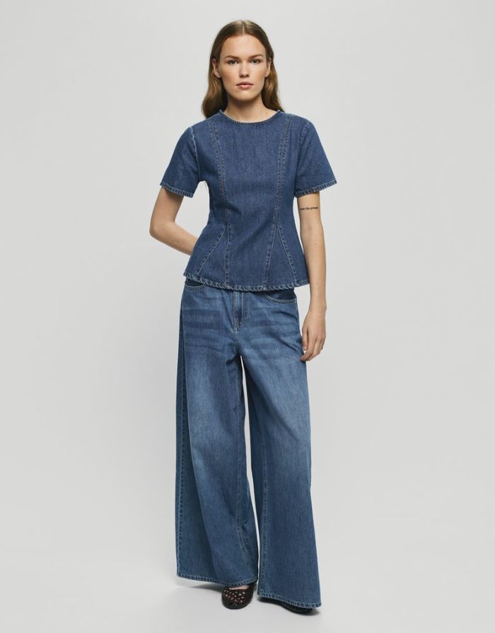 MSCH Copenhagen Jeans Turig Alena Mid Blue Wash mit extra weitem Bein.
