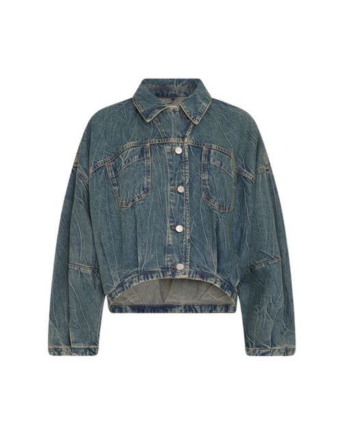 Kurze Jeansjacke Mui Denim von MSCH Copenhagen in Balt Blue Wash mit lockerer Passform, Hemdkragen und Brusttaschen.