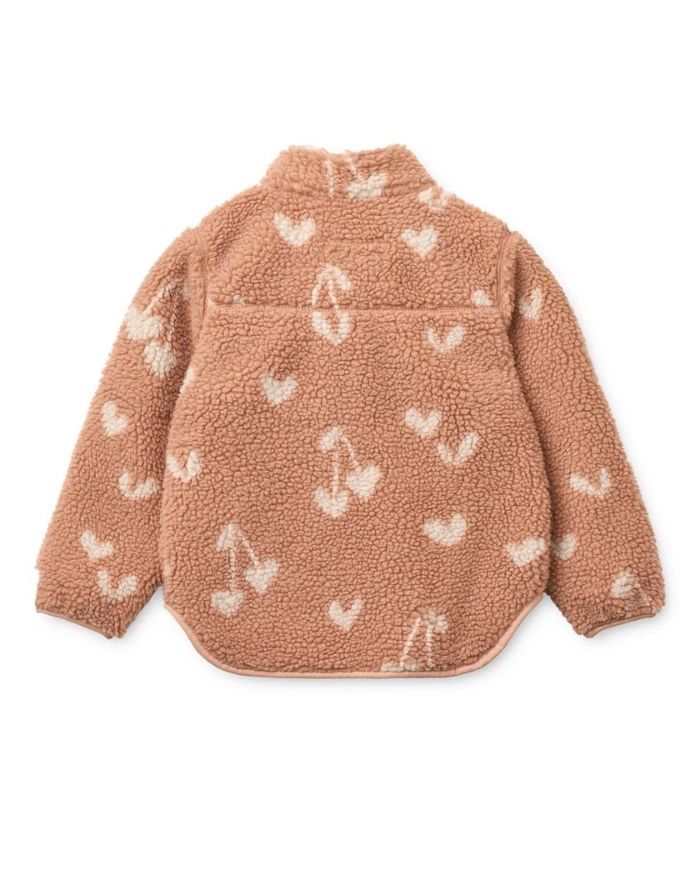 Liewood Nolan Teddyjacke Sweethearts Pale Tuscany, weiche Fleecejacke mit Stehkragen und Taschen.