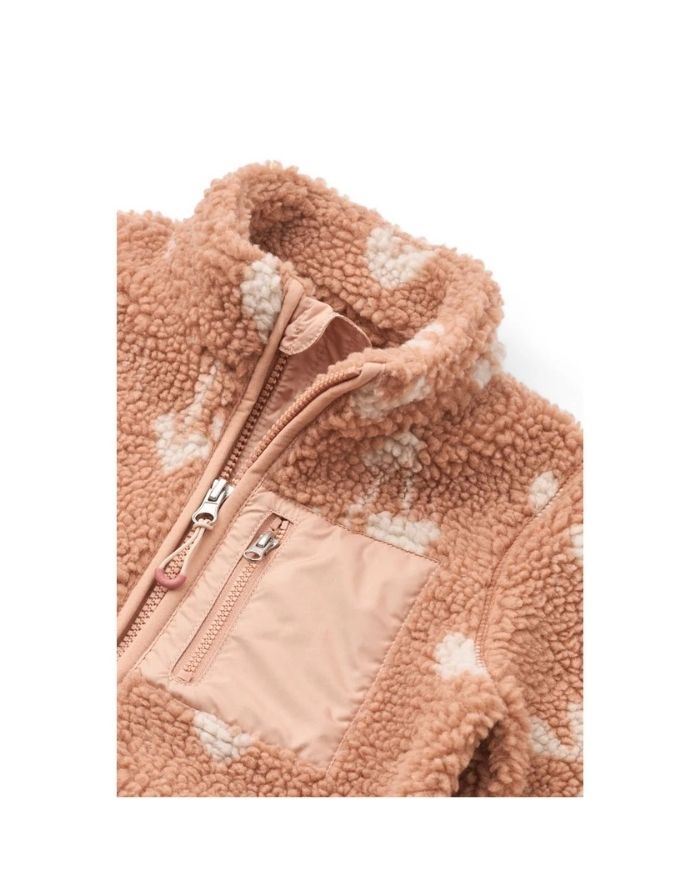 Liewood Nolan Teddyjacke Sweethearts Pale Tuscany, weiche Fleecejacke mit Stehkragen und Taschen.