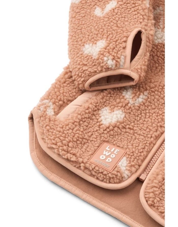 Liewood Nolan Teddyjacke Sweethearts Pale Tuscany, weiche Fleecejacke mit Stehkragen und Taschen.