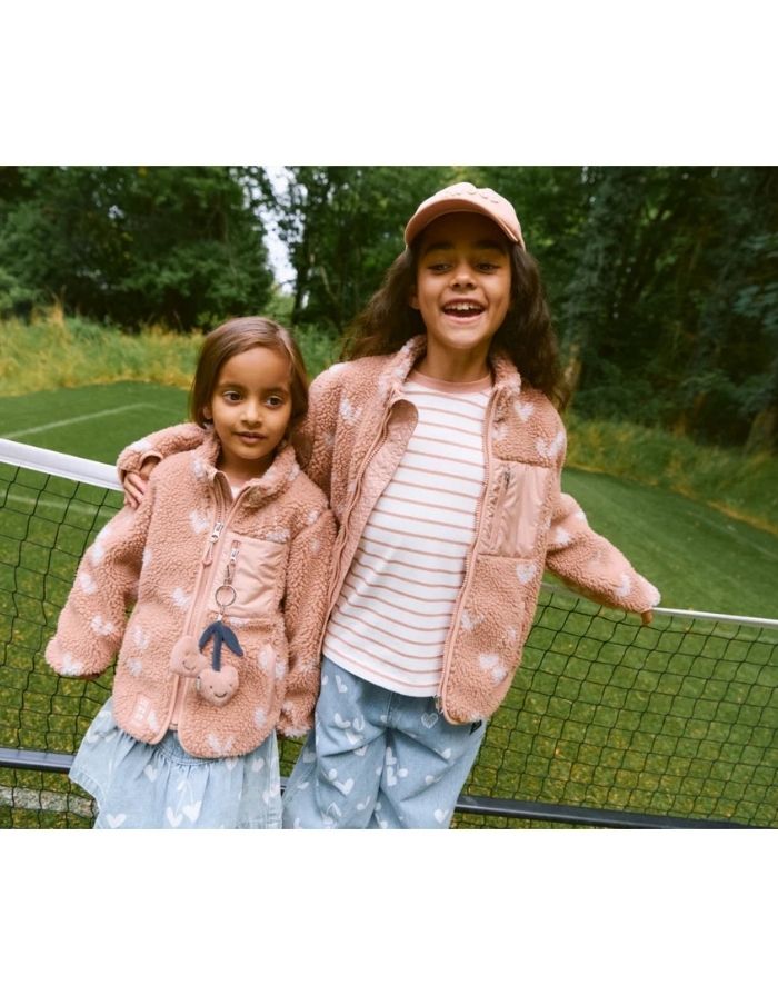 Liewood Nolan Teddyjacke Sweethearts Pale Tuscany, weiche Fleecejacke mit Stehkragen und Taschen.