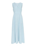  MSCH Copenhagen Kleid Daria SL V Summer Song Melange in Blau mit V-Ausschnitt und Knopfleiste.