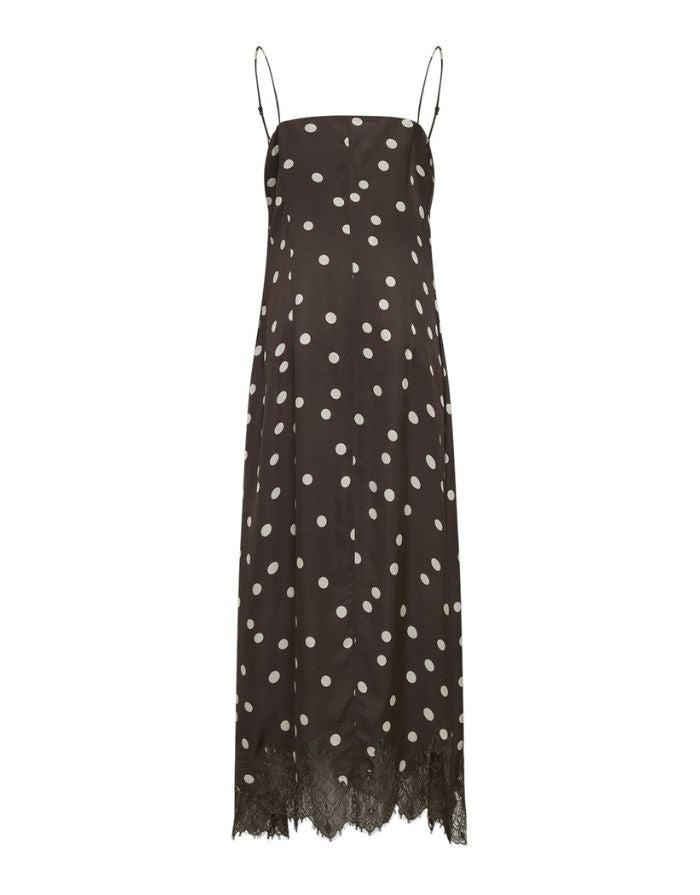 MSCH Copenhagen Kleid Jionna Strap Delicioso Dot mit Punktmuster und Spitze am Saum.