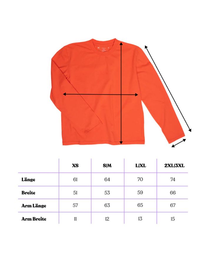 Popeia Langarmshirt in Rot – Relaxed Fit, breiter Kragen, Kindness-Spruch im Nacken, Bio-Baumwolle“