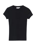 Schwarzes Perfect Tight Tee T-Shirt von Gina Tricot mit figurbetonter Passform, kurzen Ärmeln und Rundhalsausschnitt von vorne.