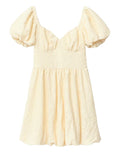 Gina Tricot gelbes Kleid mit Puffärmeln, gestickten Details und definierter Taille.