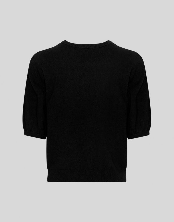 MSCH Copenhagen Pullover Sefika Rachelle Black mit Rundhalsausschnitt und kurzen Ärmeln