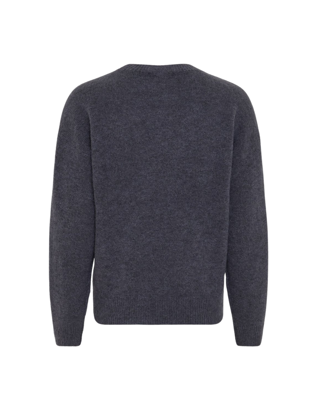 Blauer MSCHFestina Hope Pullover von MSCH Copenhagen aus weichem Woll- und Alpakamix mit Rundhalsausschnitt, langen Ärmeln und gerippten Abschlüssen.