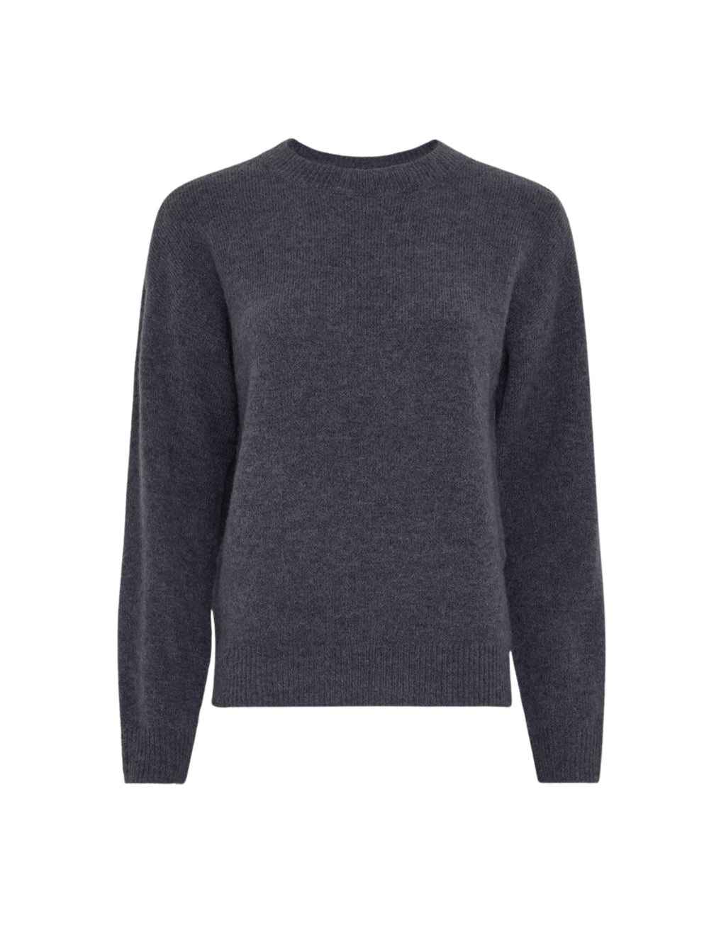 Blauer MSCHFestina Hope Pullover von MSCH Copenhagen aus weichem Woll- und Alpakamix mit Rundhalsausschnitt, langen Ärmeln und gerippten Abschlüssen.