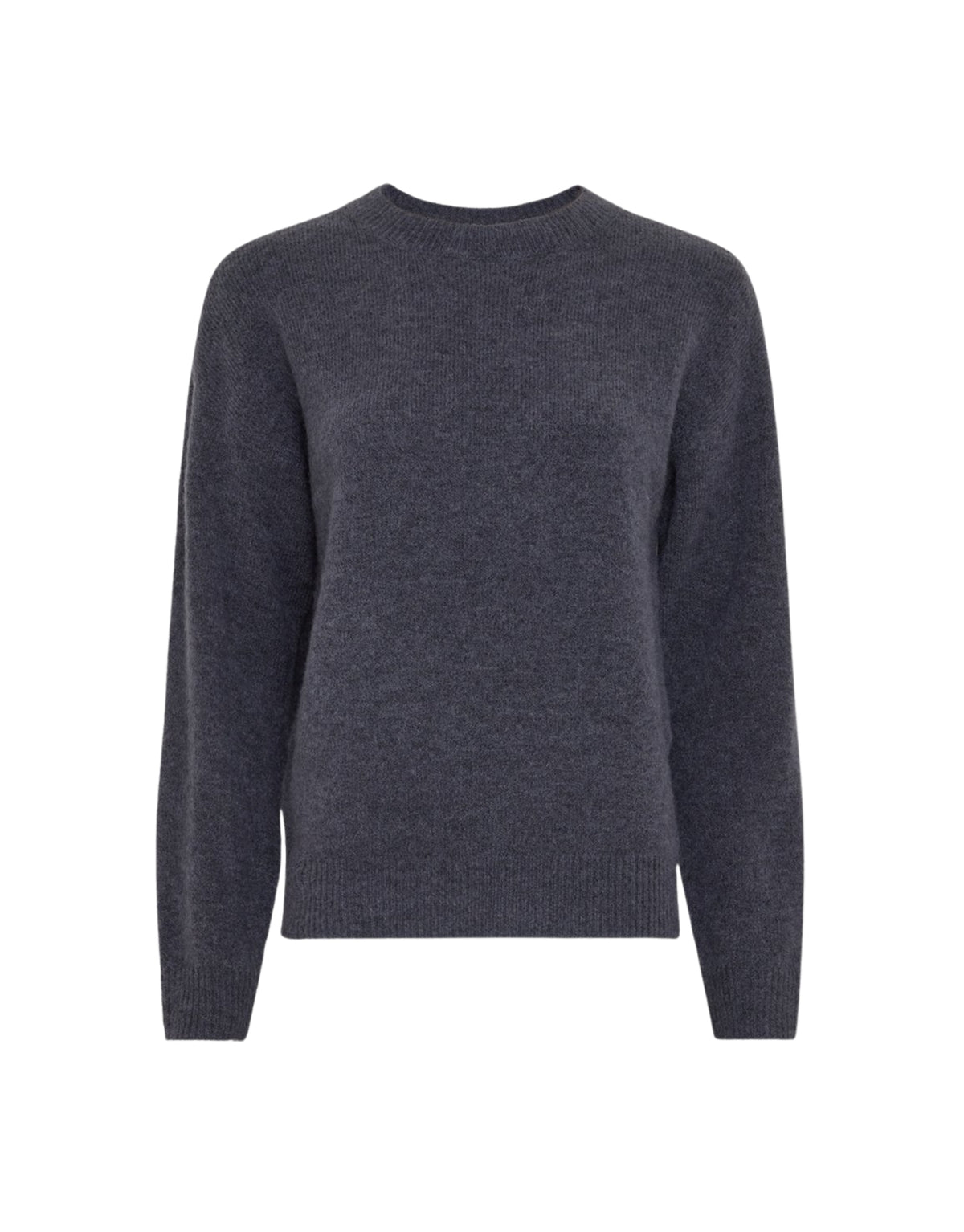 Blauer MSCHFestina Hope Pullover von MSCH Copenhagen aus weichem Woll- und Alpakamix mit Rundhalsausschnitt, langen Ärmeln und gerippten Abschlüssen.