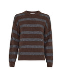 Braun und grau gestreifter MSCHFestina Hope Pullover von MSCH Copenhagen aus weichem Woll- und Alpakamix mit Rundhalsausschnitt und langen Ärmeln.
