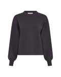 Blauer Mercy East Feinstrickpullover von MSCH Copenhagen mit Rundhalsausschnitt, voluminösen Ärmeln und überschnittenen Schultern als Freisteller von vorne