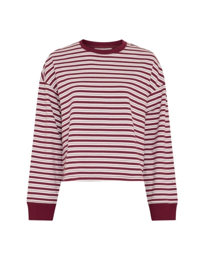 Gestreifter Pullover Monde Krestiane in Egret Rhododendron von MSCH Copenhagen als Freisteller von vorne