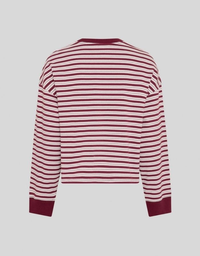 Gestreifter Pullover Monde Krestiane in Egret Rhododendron von MSCH Copenhagen als Freisteller von hinten