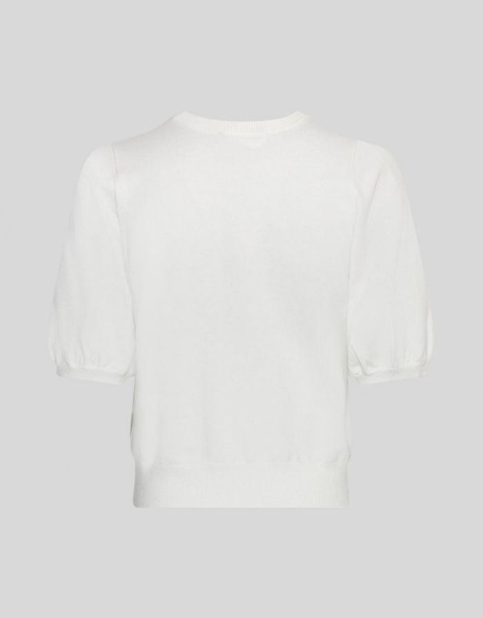 MSCH Copenhagen Pullover Sefika Rachelle Egret mit Rundhalsausschnitt und kurzen Ärmeln.