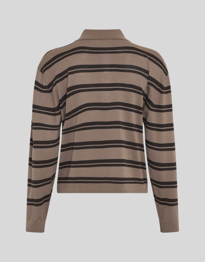MSCH Copenhagen Pullover Terine in Braun mit dunkelbraunen Streifen und Polokragen.