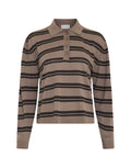 MSCH Copenhagen Pullover Terine in Braun mit dunkelbraunen Streifen und Polokragen.