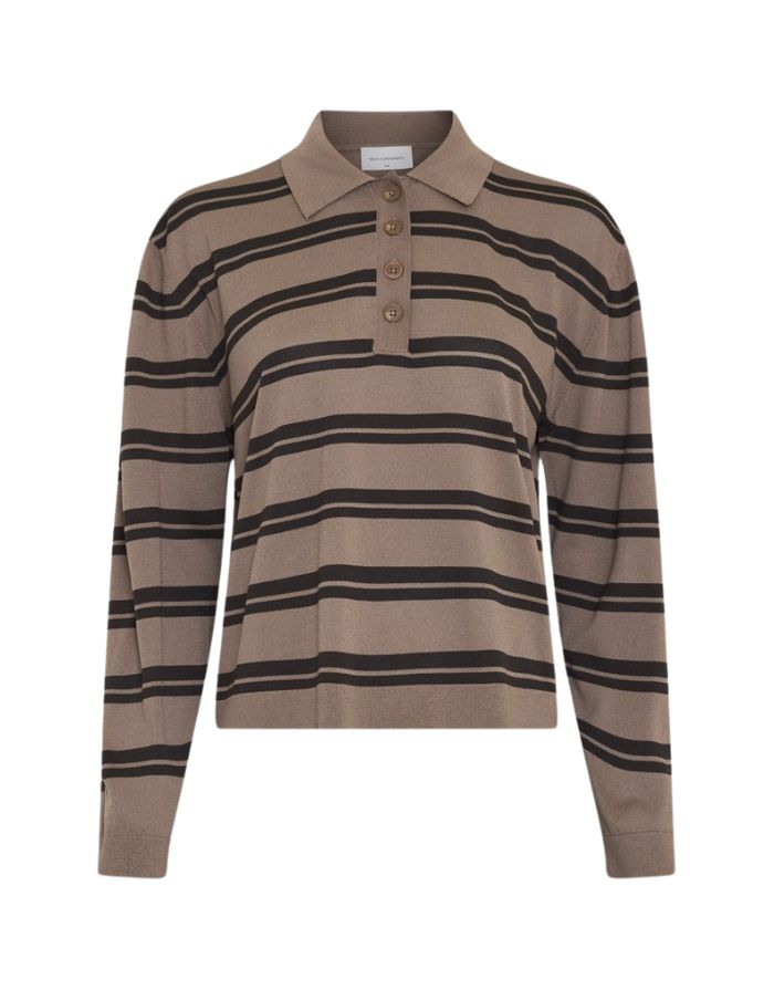MSCH Copenhagen Pullover Terine in Braun mit dunkelbraunen Streifen und Polokragen.