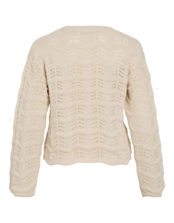 VILA Pullover Viwave Birch mit Pointelle-Strick und Rundhalsausschnitt.