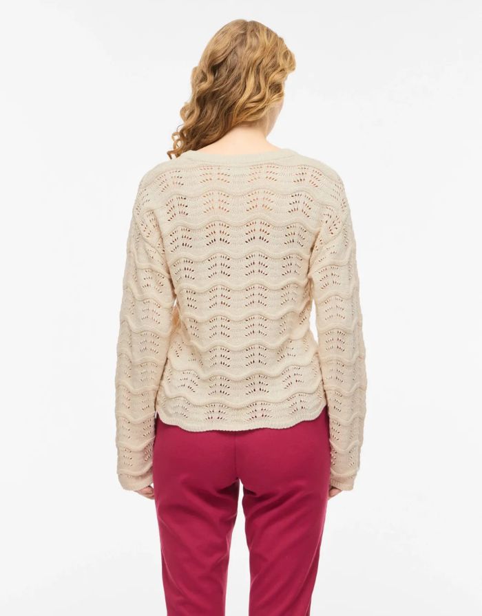 VILA Pullover Viwave Birch mit Pointelle-Strick und Rundhalsausschnitt.