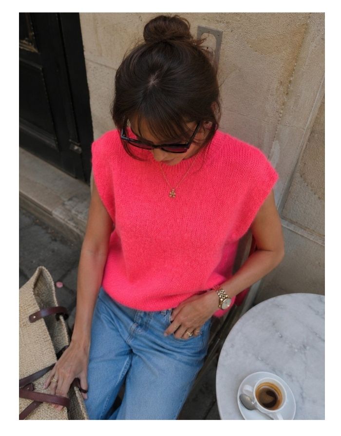 Ärmelloser Pullunder Coralle von MAËLYS PARIS aus Kid Mohair mit Rundhalsausschnitt und weicher Strickqualität.