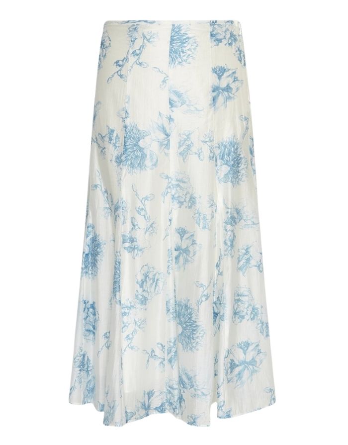 MSCH Copenhagen Rock Evangelia HW M Blue Flower mit Blumenprint, asymmetrischem Saum und hoher Taille.