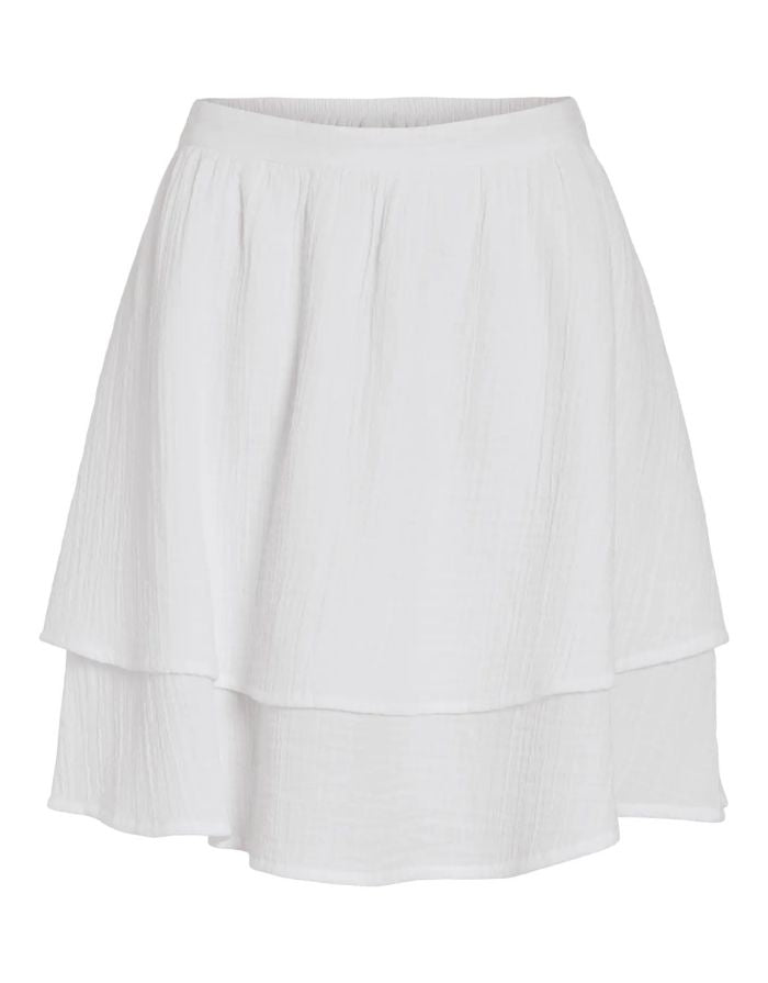 Vila Vilania HW Skirt Cloud Dancer, weißer Shorts Rock aus Bio Baumwolle, knielanger Damen Rock mit High Waist Passform