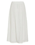 VILA Midirock Vimindy High Waist Snow White in Weiß mit Rüschen und elastischem Bund.