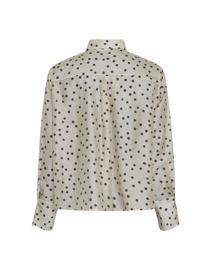 MSCH Copenhagen Dorothea Faustina Bluse Peyote Dot in Creme mit dunkelbraunem Punktmuster und klassischem Kragen