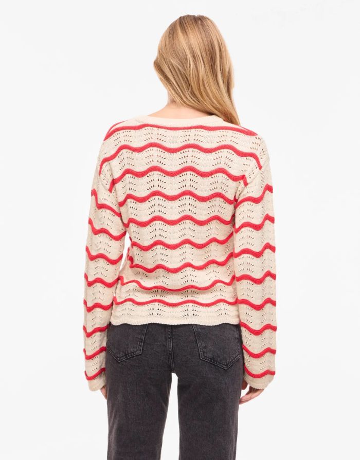 Vila Pointelle Strickshirt Birch Hibiscus mit Rundhalsausschnitt und Lochmuster.