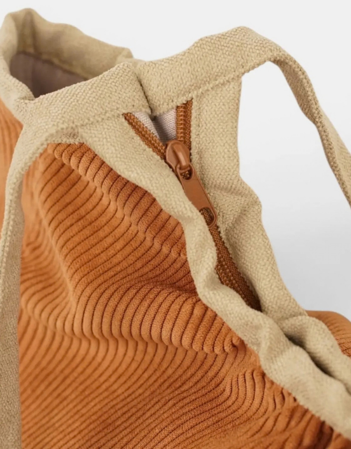 De La Mur Shopper Barro aus cognacfarbenem Cord und beigem Stoff mit Reißverschluss und zwei Henkeln