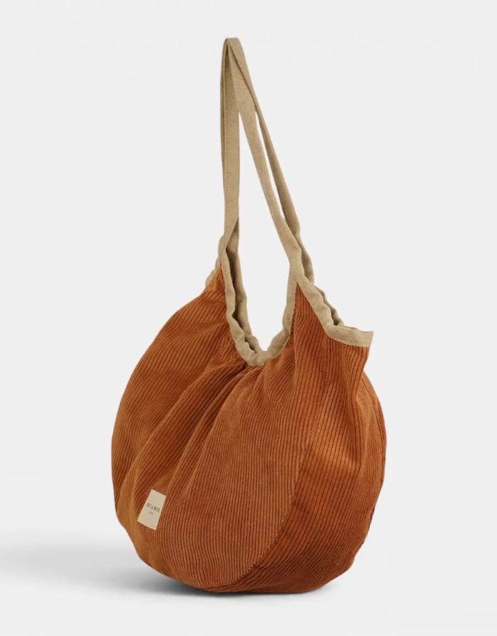 De La Mur Shopper Barro aus cognacfarbenem Cord und beigem Stoff mit Reißverschluss und zwei Henkeln