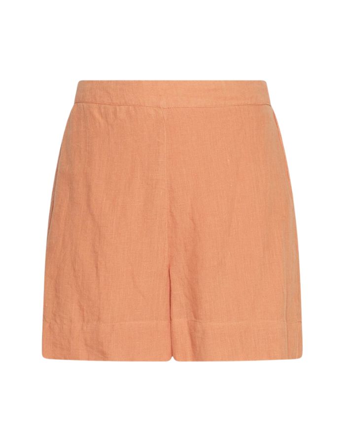 Orangefarbene Pearlina Leinenshorts von MSCH Copenhagen mit lockerer Passform und elastischem Bund von vorne