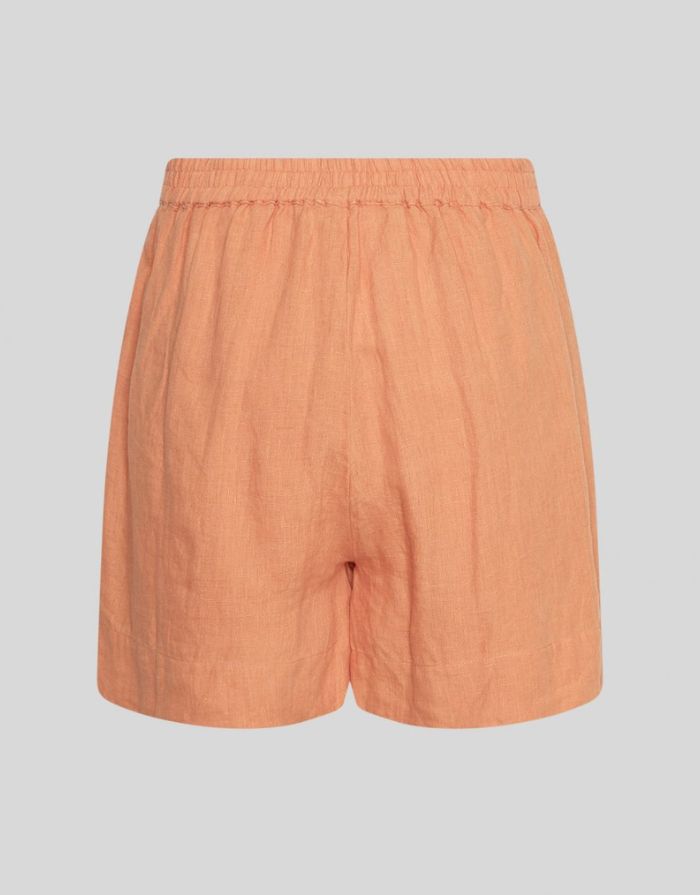 Orangefarbene Pearlina Leinenshorts von MSCH Copenhagen mit lockerer Passform und elastischem Bund von hinten